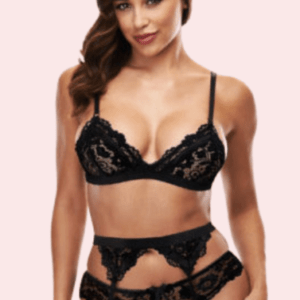 Exotic black lace bra set with garter belt
