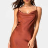 Elegant  Dark Rust Satin Slip Dress