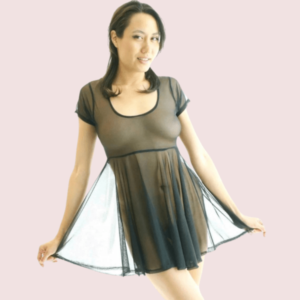Plus Size Sexy Black Sheer Mesh Skater Dress - Image 2