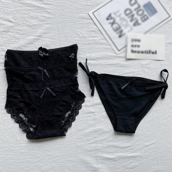 4 Pieces Black Sexy Lace Nylon Panties - Image 4