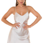 V-Neck Satin Mini Dress with Front Cutout