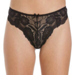 Female Black Floral Transparent Lace High Waist Thong