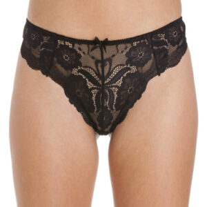 Female Black Floral Transparent Lace High Waist Thong