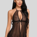 Elegant Lace Black Babydoll Nightwear
