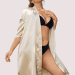 5XL-6XL Beige Silk Satin Robe