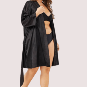 5XL-6XL Black Japanese Silk Satin Robe