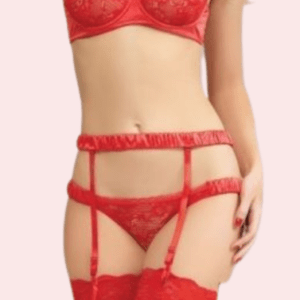 Sultry Red Lace Garter Belt with a Flirty Twist