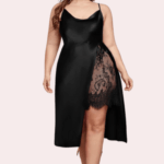 Satin Nightgown with Slit for Plus Size Women
